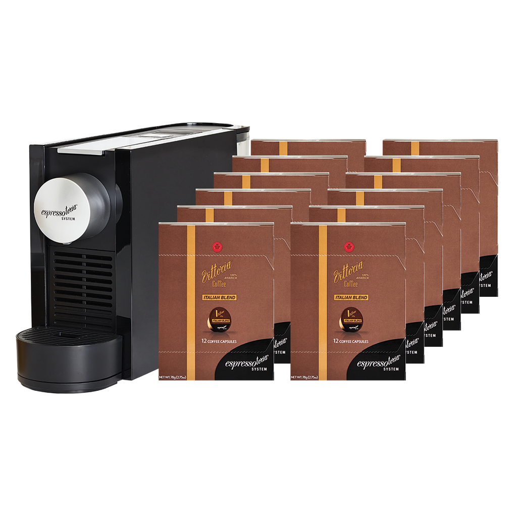 Espressotoria - Coffee Machine with 12 Packs of Vittoria Italian Capsules Bundle