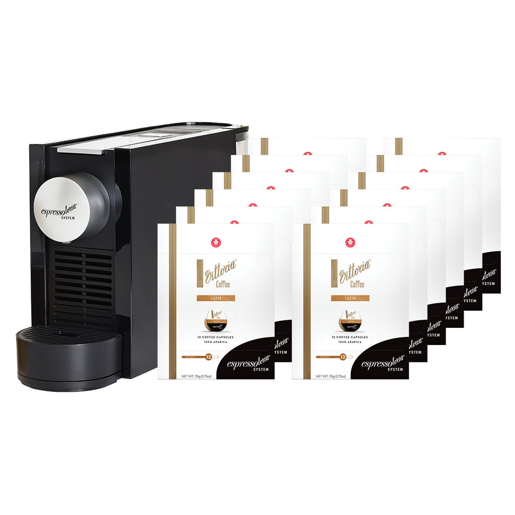 Espressotoria - Coffee Machine with 12 Packs of Vittoria Latte Capsules Bundle