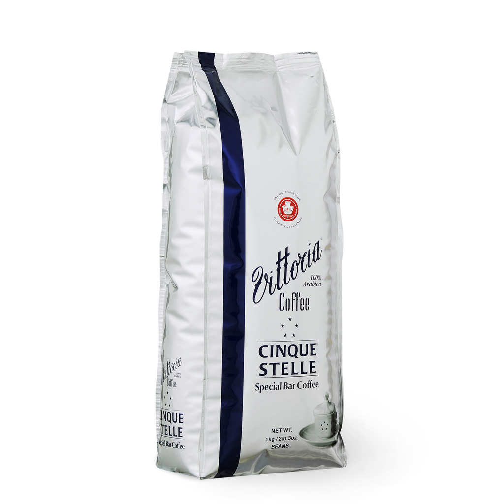 Cinque Stelle Special Bar 1 kg coffee bean bag side-on shot with roast description