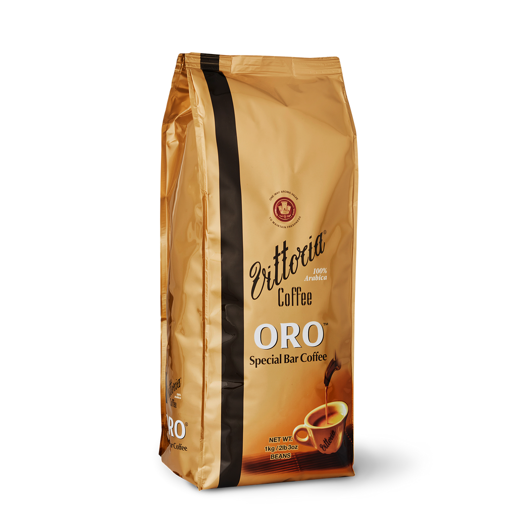 Oro™ Special Bar coffee beans in a 1 kg sealed bag, side-facing view highlighting the roast description