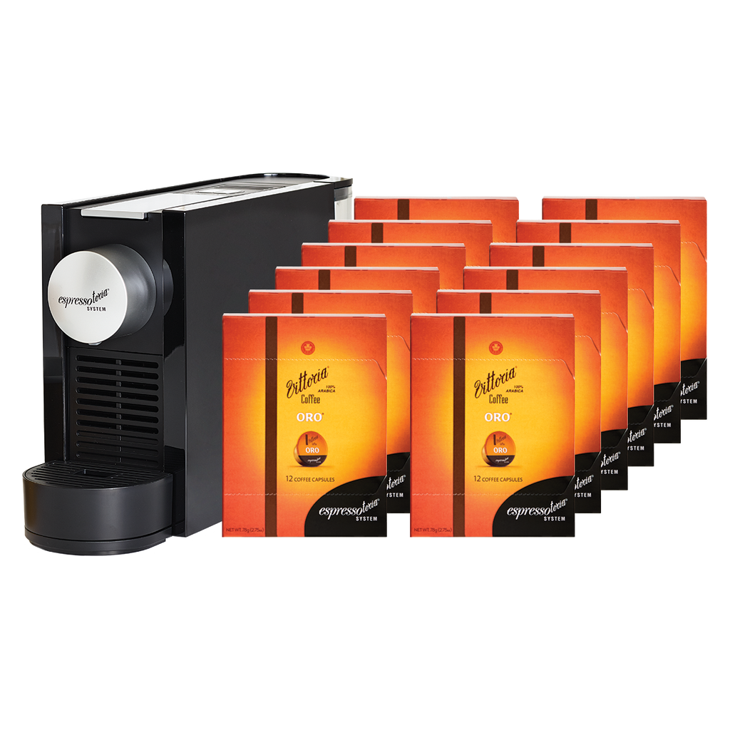 Espressotoria - Coffee Machine with 12 Packs of Vittoria Oro Capsules Bundle